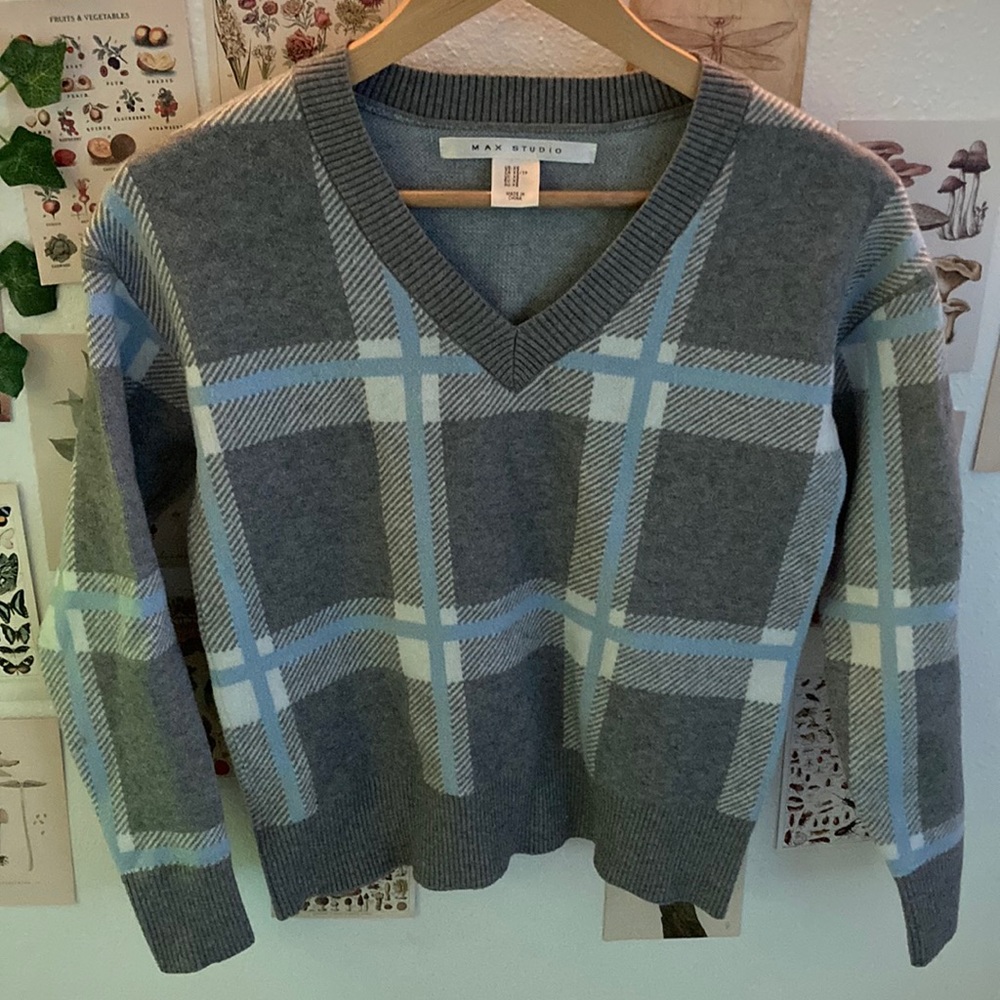 Plaid v-neck sweater